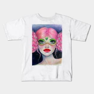 Masquerade in Pink lowbrow art Kids T-Shirt